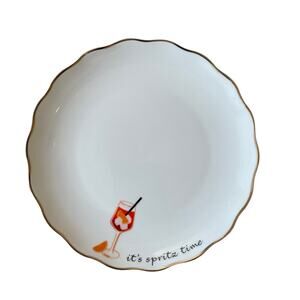 Godinger Appetizer Plates 6in Ceramic Set of 4 IT'S SPRITZ TIME White NEW
